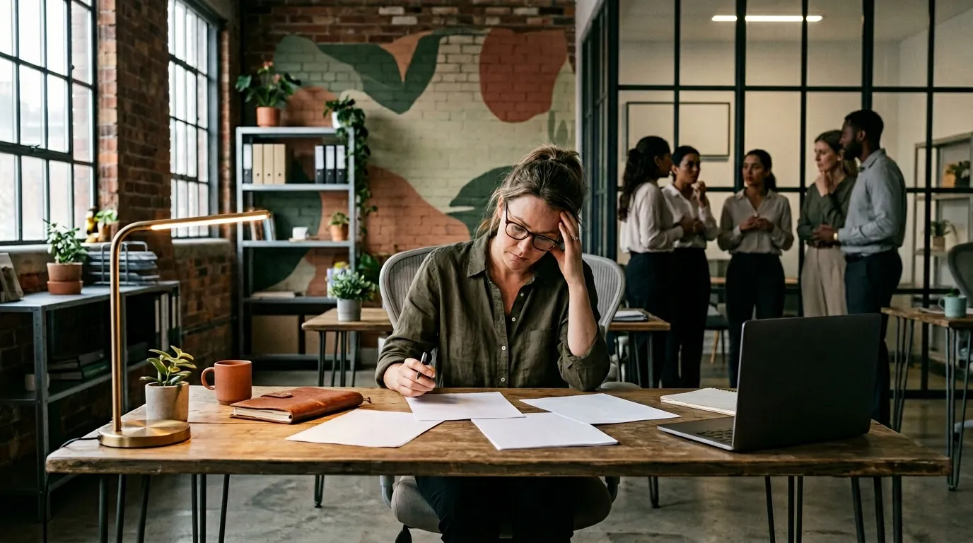 Femme travaillant concentr&eacute;e &agrave; son bureau en open space