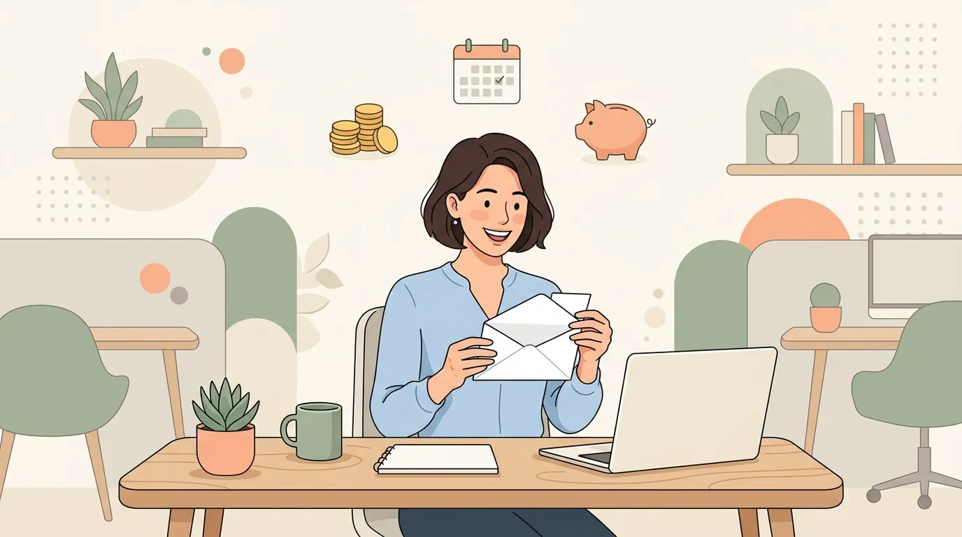 Femme souriante à son bureau consultant documents financiers