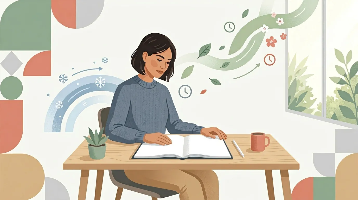 Femme assise &agrave; un bureau &eacute;crivant dans un carnet