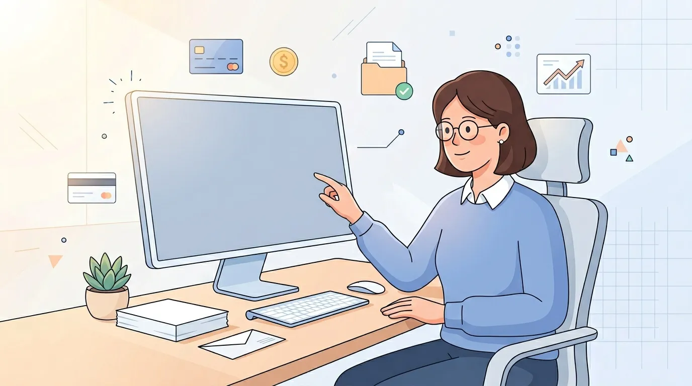 Femme aux lunettes travaille &agrave; son ordinateur de bureau