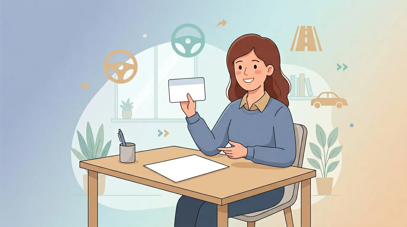 Femme souriante assise à un bureau avec tablette numérique