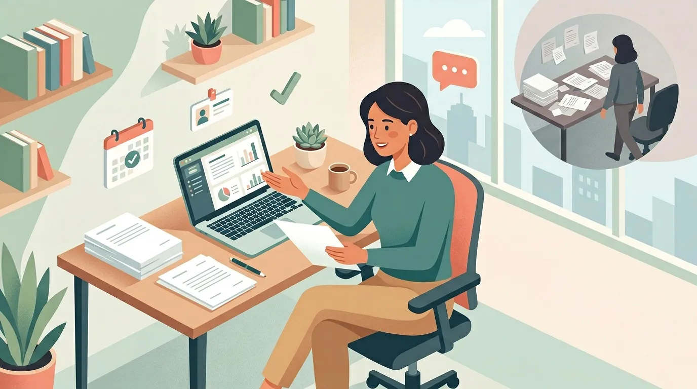 Femme travaillant sur ordinateur portable dans un bureau moderne