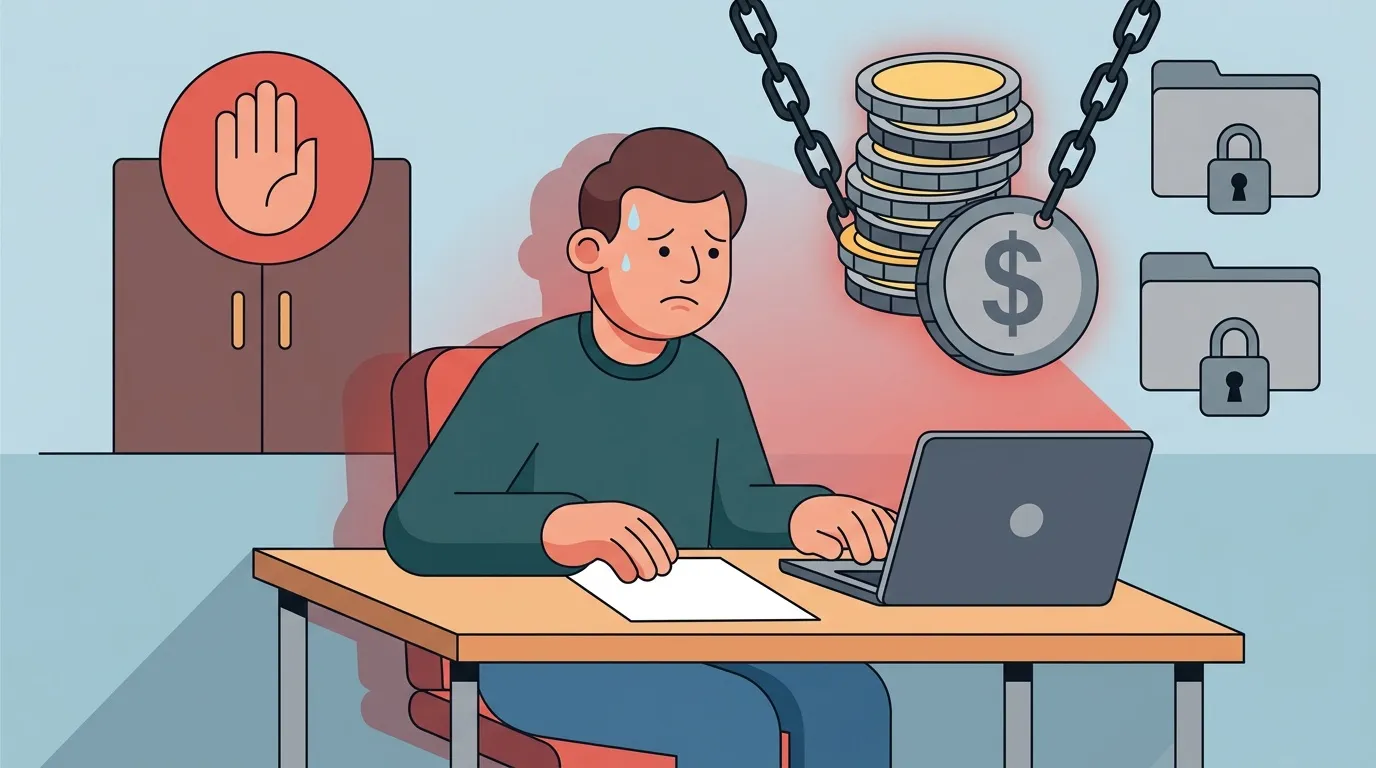 Homme triste face à des restrictions financières et numériques