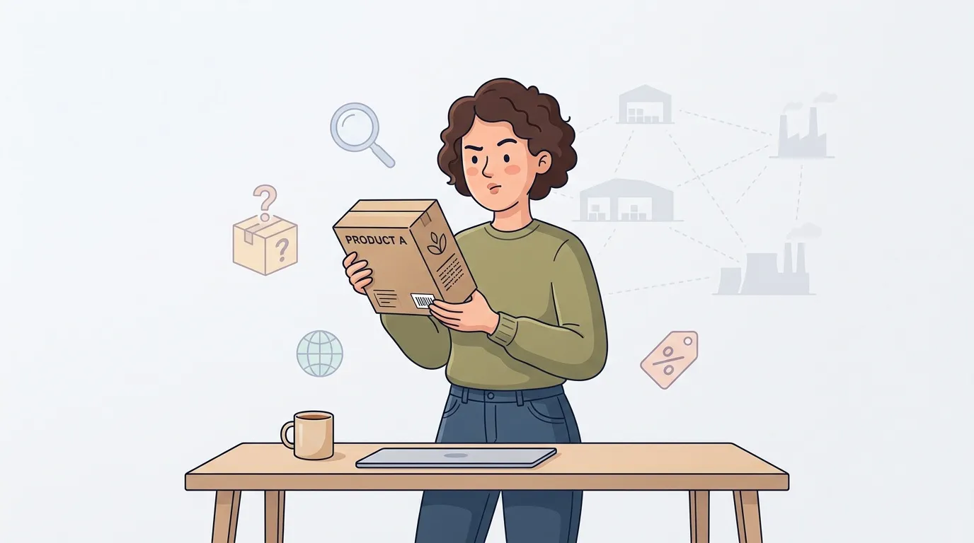 Femme examenant bo&icirc;te produit au bureau