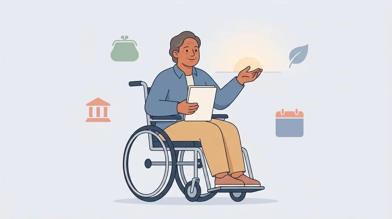 Homme en fauteuil roulant gérant finances avec laptop