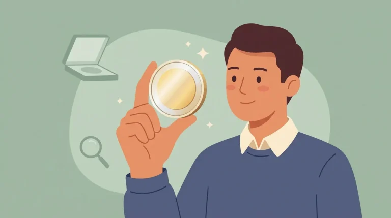 Homme souriant tenant une loupe brillante en main