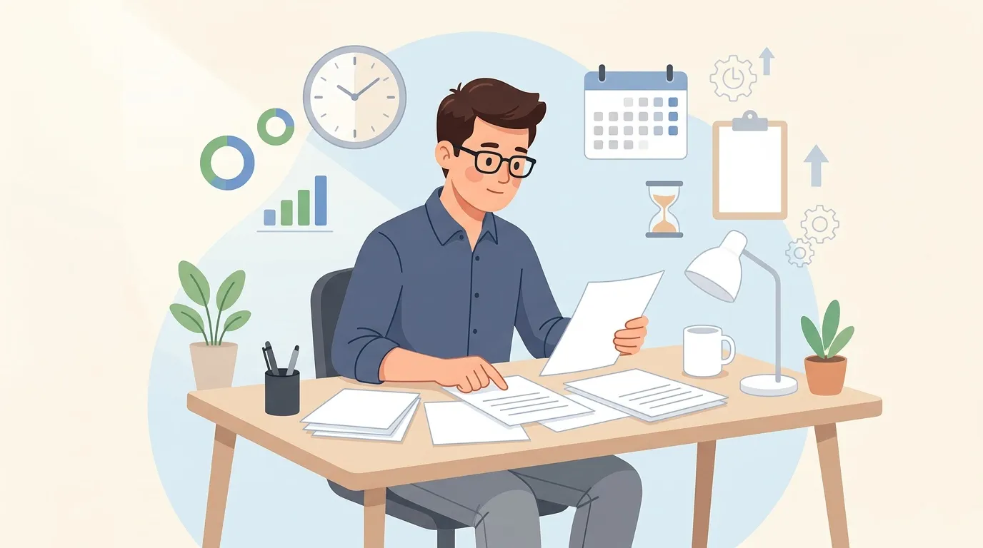 Homme travaillant à son bureau avec outils de gestion